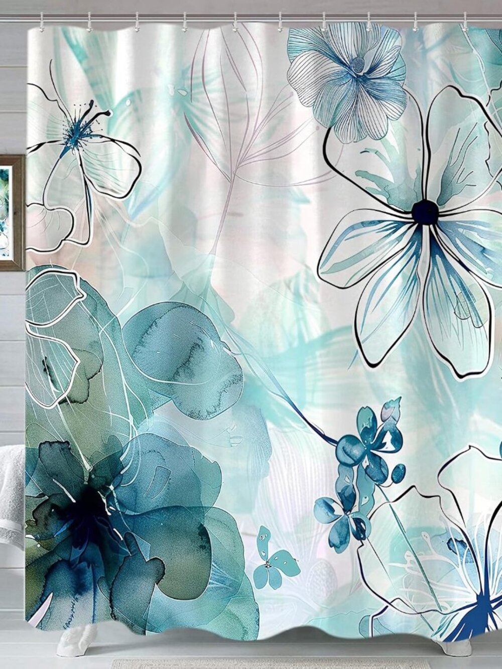 Teal Floral Shower Curtain